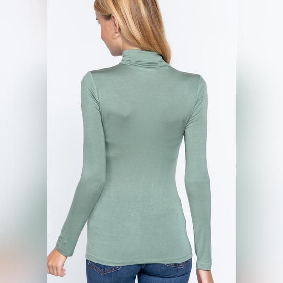 Second Skin Semi Sheer Turtleneck Long Sleeve Tee Shirt Sage Green - Picture 2 of 4